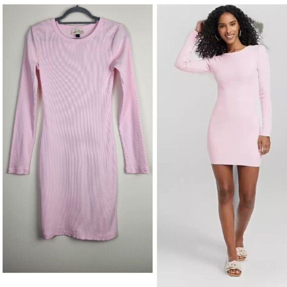 Universal Thread Dresses & Skirts - Universal Thread Size S Pink Long Sleeve Mini Rib-Knit Stretch Bodycon Dress
